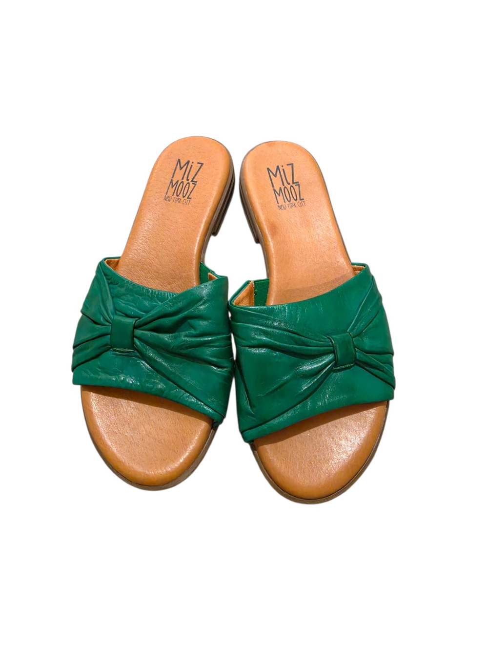 Miz Mooz Daisy Green Leather Knot Slide Sandals Size 38 (7.5/8)